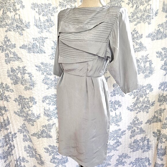 Size XS to S Vintage 1980s Pleat Front Grey Dress - Picture 5 of 11